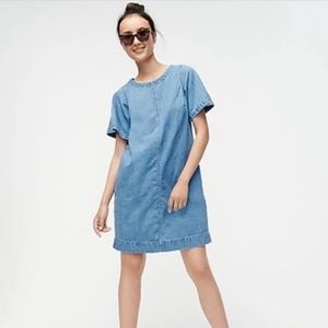 J. Crew Denim Shift Mini Dress Size 6 Short Sleeve Cotton Pockets